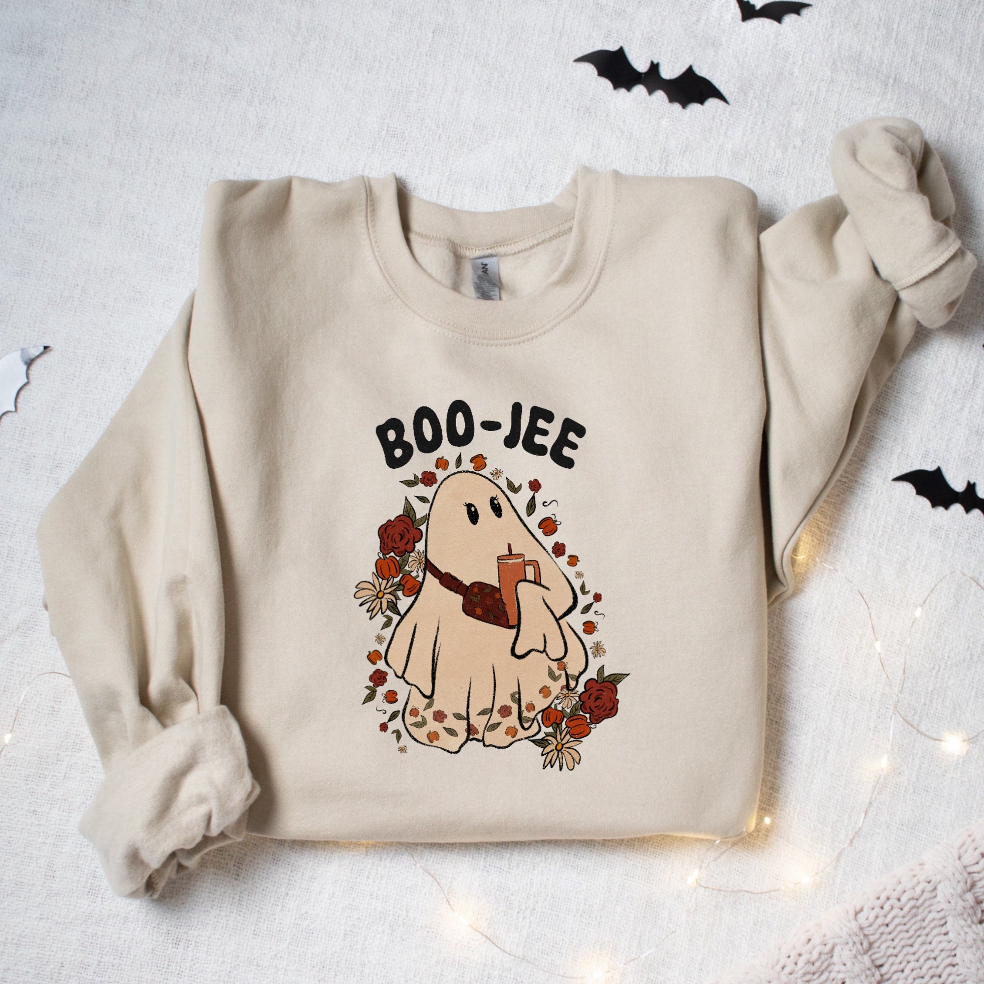 Women's "Boo-Jee" Funny Halloween Unisex Fit Heavy Blend™ Crewneck Sweatshirt In The Color Sand