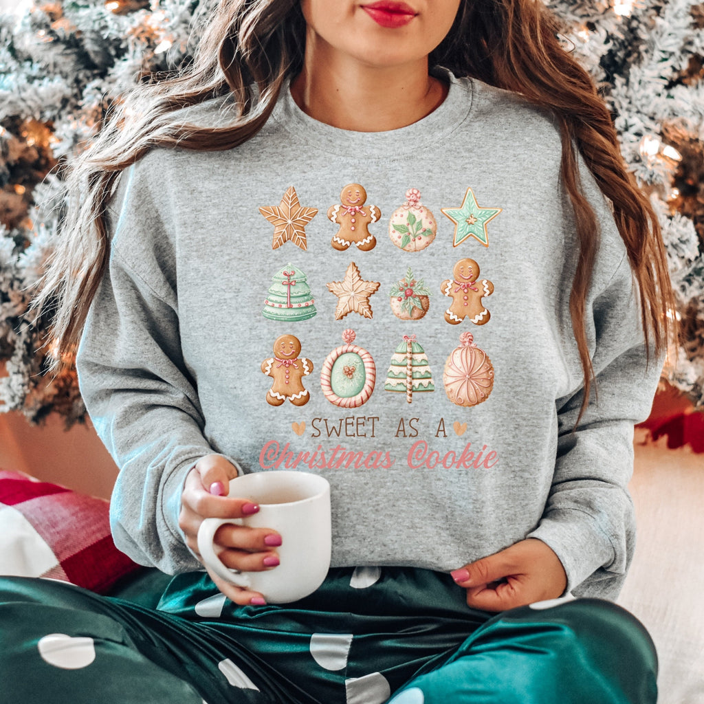 Women's Sweet Christmas "Sweet As A Christmas Cookie" Unisex Fit Heavy Blend™ Crewneck Sweatshirt In The Color Sport Gray, Holiday Sweater