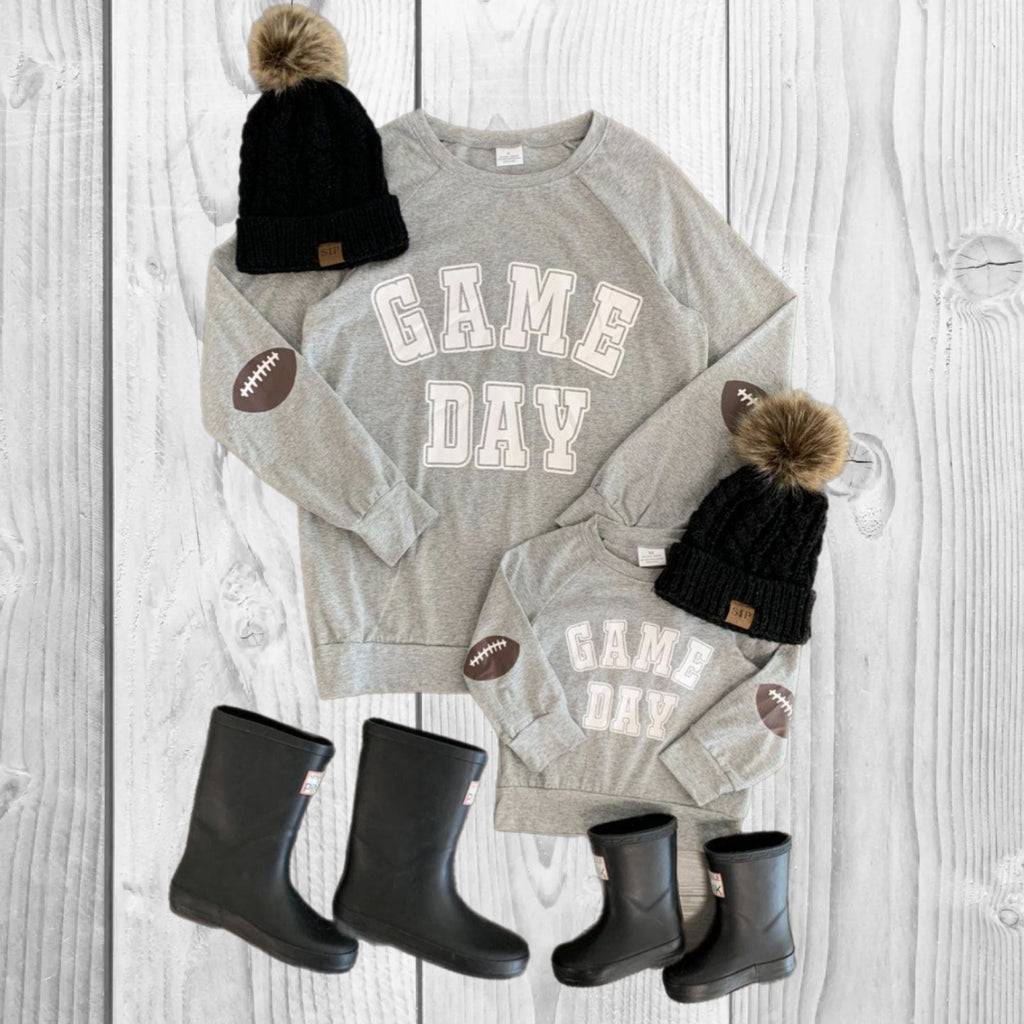 Mommy & Mini "Game Day" Long Sleeve Gray Top, Matching Pullover, Football, Mommy And Me