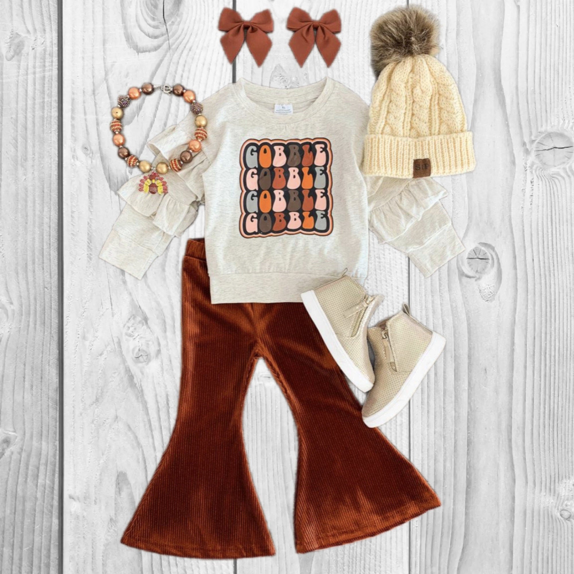 RESTOCKED! Girls/Toddler "Gobble" Bell Bottom Set