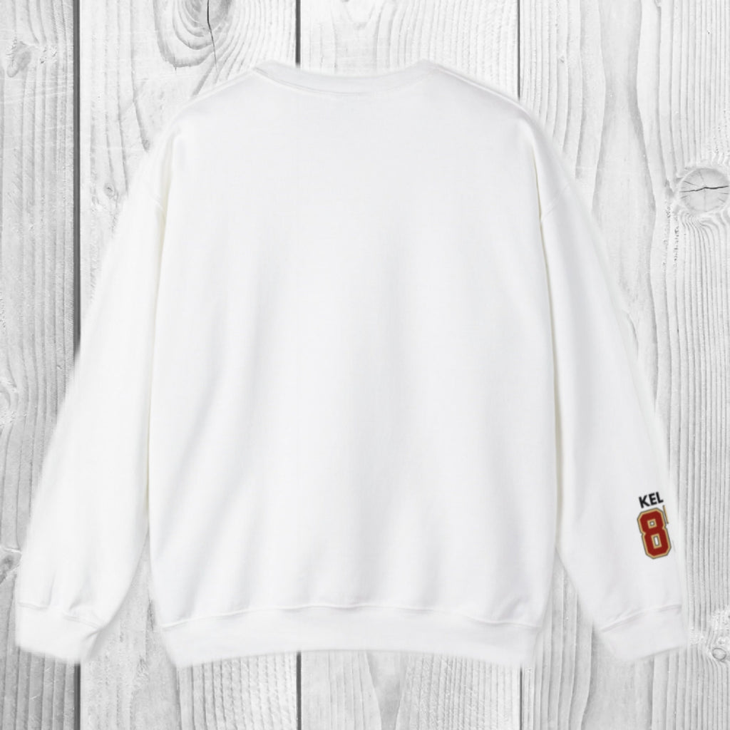 Women's "I'm Rooting For Taylor's Boyfriend" "Kelce 87" Unisex Fit Heavy Blend™ Crewneck Sweatshirt In The Color White, Chiefs, Travis Era