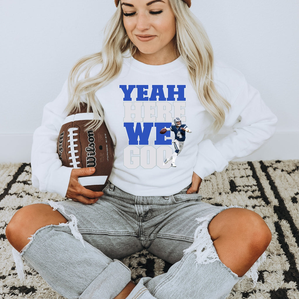 Women's Men's Unisex Fit Heavy Blend™ Crewneck Sweatshirt "Yeah Here We Goo" Dallas Cowboys, Pak
