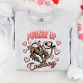 Women's "Pucker Up Cowboy" Unisex Fit Heavy Blend™ Crewneck Sweatshirt In The Color Ash, Valentine's Day Sweater, Western