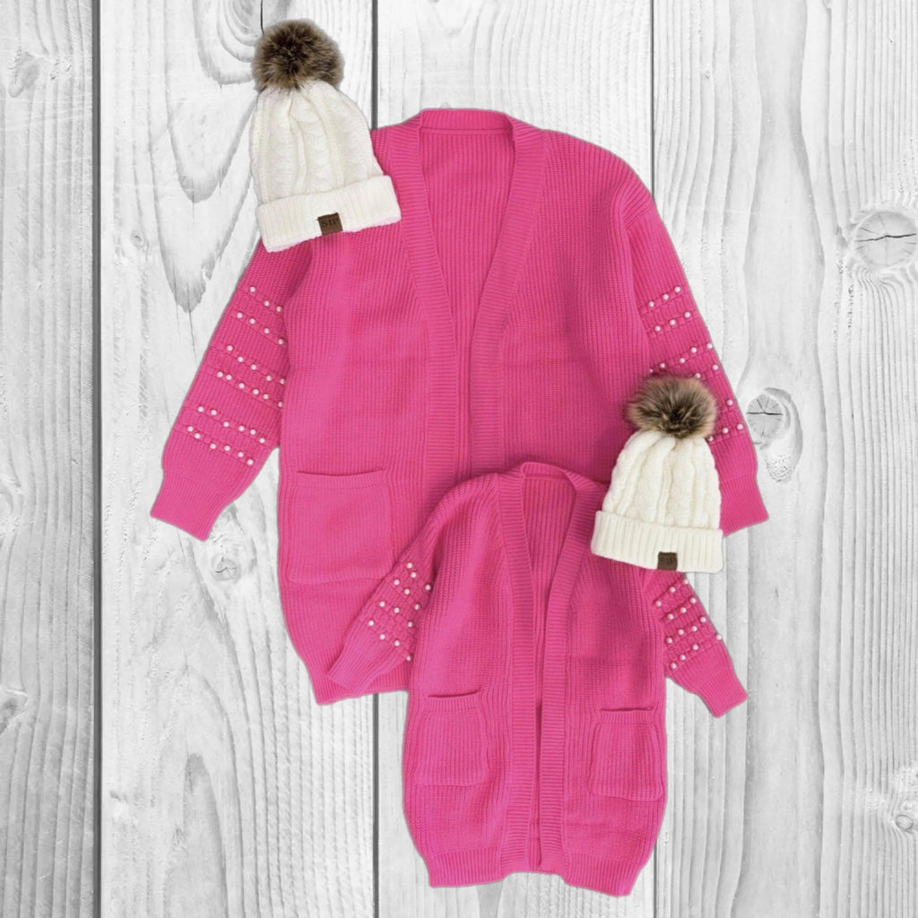 Mommy & Mini Pink Pearl Cardigan Sweater, Mom And Me