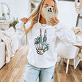 Women's Retro Western Cowgirl Skeleton Teal Concho Rings, Peace Sign, Trendy Design Unisex Fit Heavy Blend™ Crewneck Sweatshirt