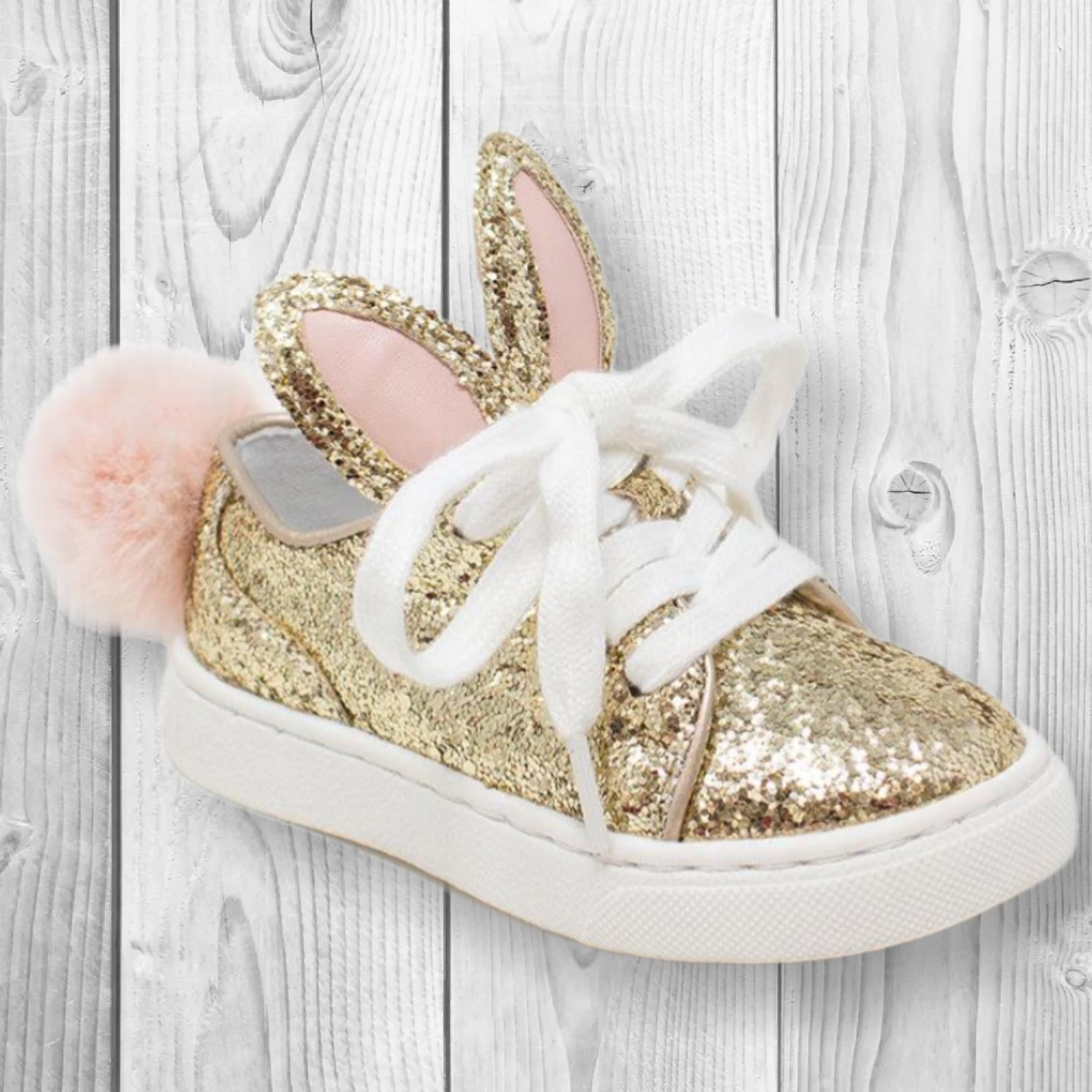 RESTOCKED! Toddler/Big Girl The Bunny Sneakers, White, Silver Glitter Or Gold Glitter, 5T 6T 7T 8T 9T 10T 11T 12T 13T 1 2 3 4, Easter Shoes