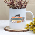 Reading Books Ceramic Mug (11oz) Cat Lover, Book Lover Gift Idea