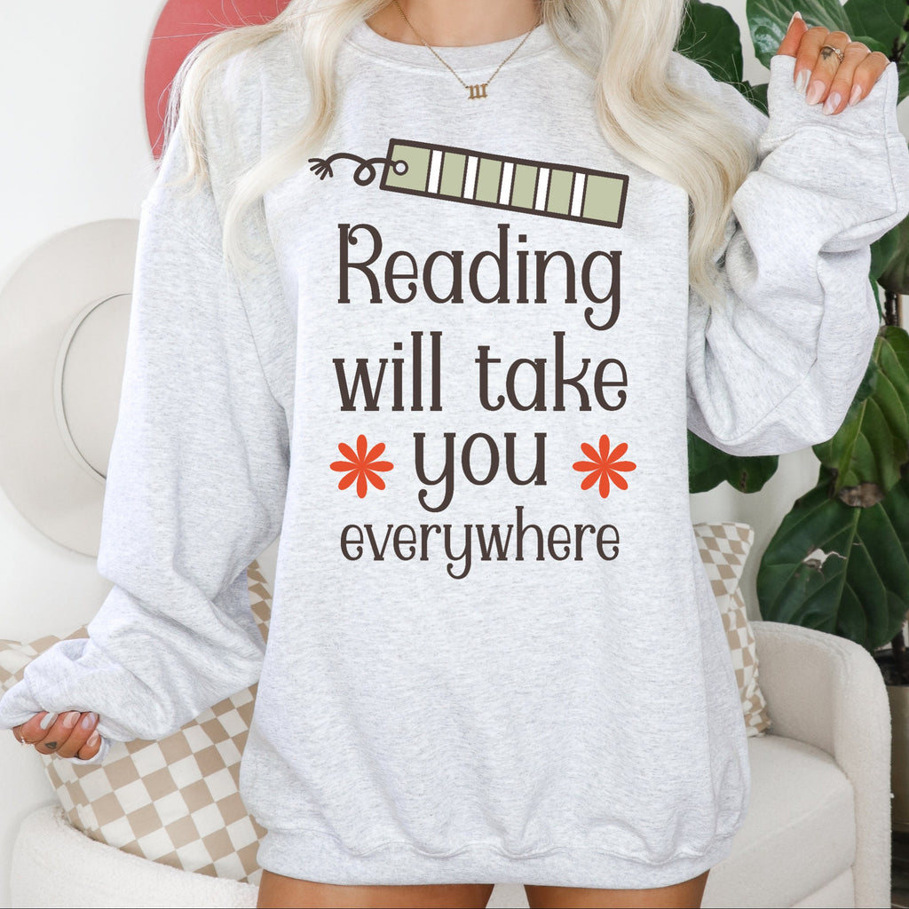 Women's "Reading Will Take You Everywhere" Unisex Fit Heavy Blend™ Crewneck Sweatshirt