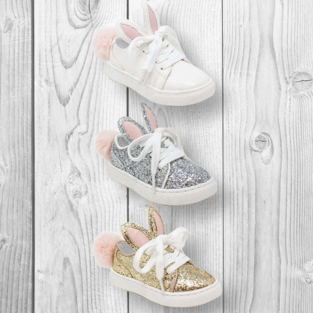 RESTOCKED! Toddler/Big Girl The Bunny Sneakers, White, Silver Glitter Or Gold Glitter, 5T 6T 7T 8T 9T 10T 11T 12T 13T 1 2 3 4, Easter Shoes