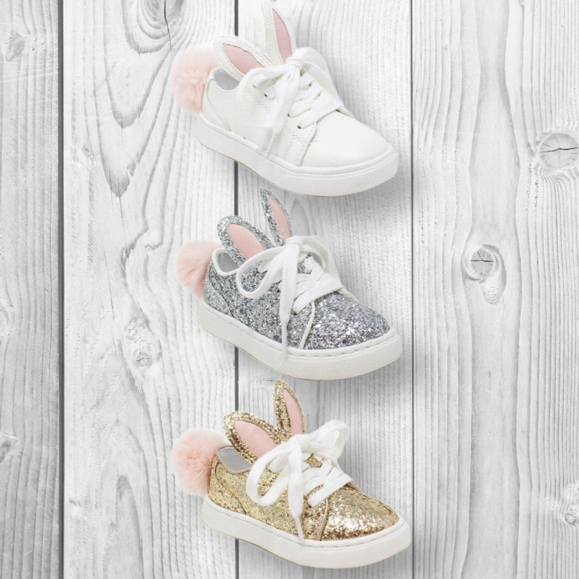 RESTOCKED! Toddler/Big Girl The Bunny Sneakers, White, Silver Glitter Or Gold Glitter, 5T 6T 7T 8T 9T 10T 11T 12T 13T 1 2 3 4, Easter Shoes