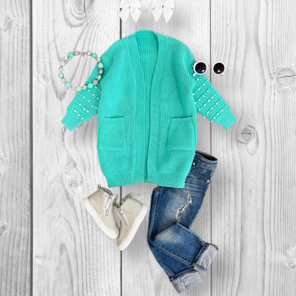RESTOCKED! Girls/Toddler/Baby Pearl Cardigan Sweater In The Color Red, Lavender, Mint, Green, Black, Pink Or White