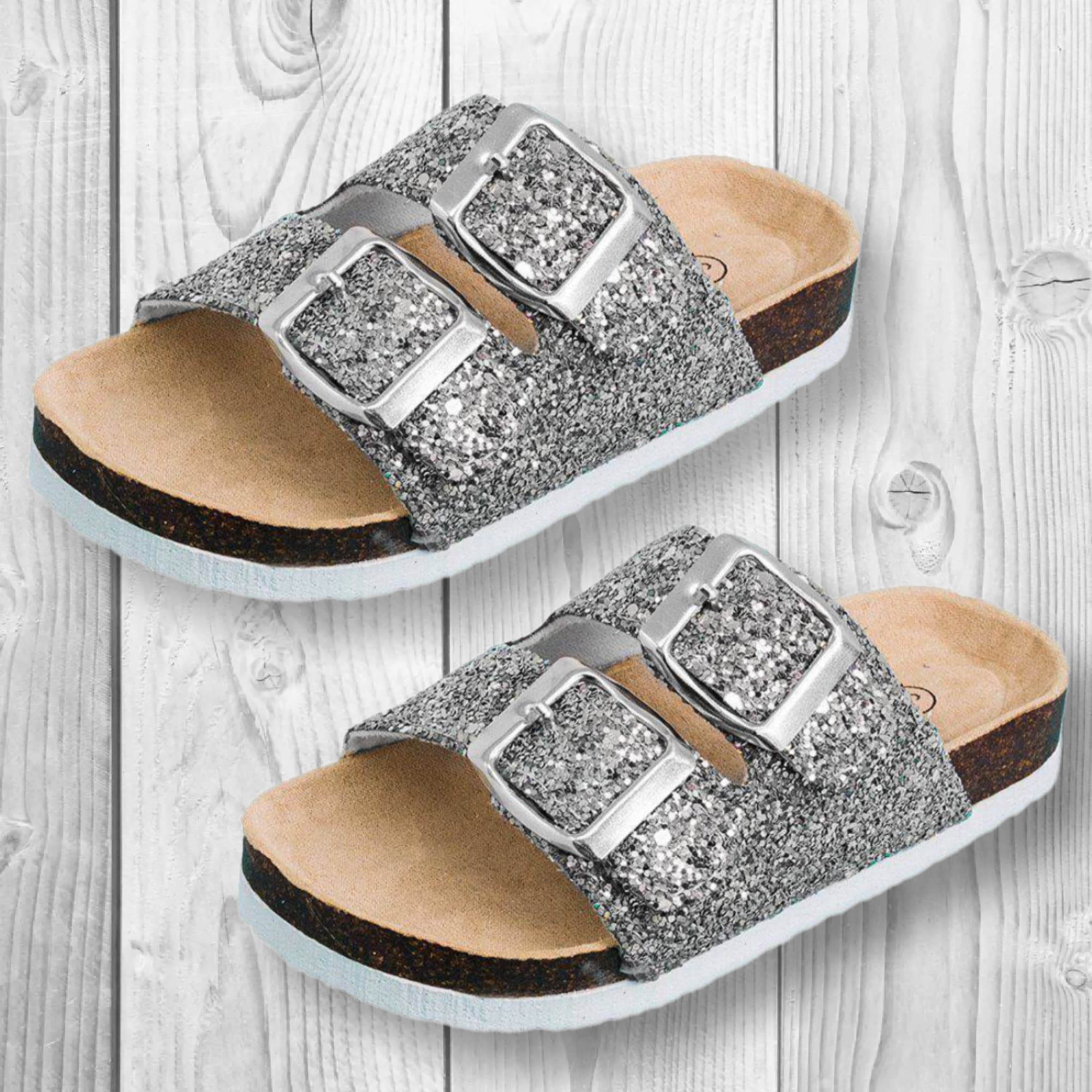 RESTOCKED Mommy & Me Silver Glitter Sandals | Matching Mom and Daughter Shoes | Sparkly Summer Slides