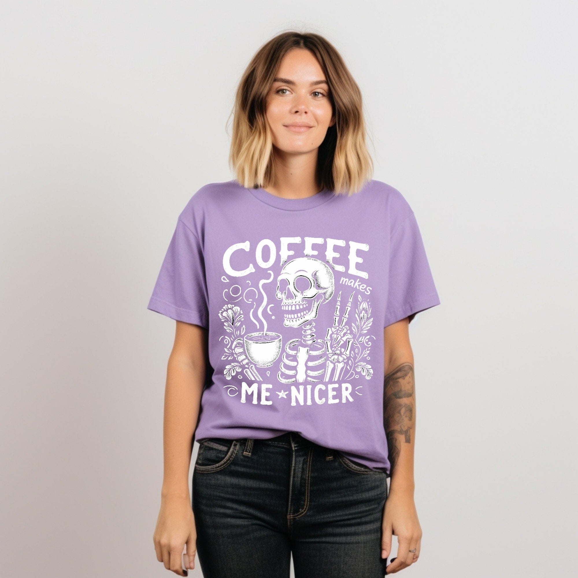 Women's "Coffee Makes Me Nicer" Unisex Fit Garment-Dyed T-shirt