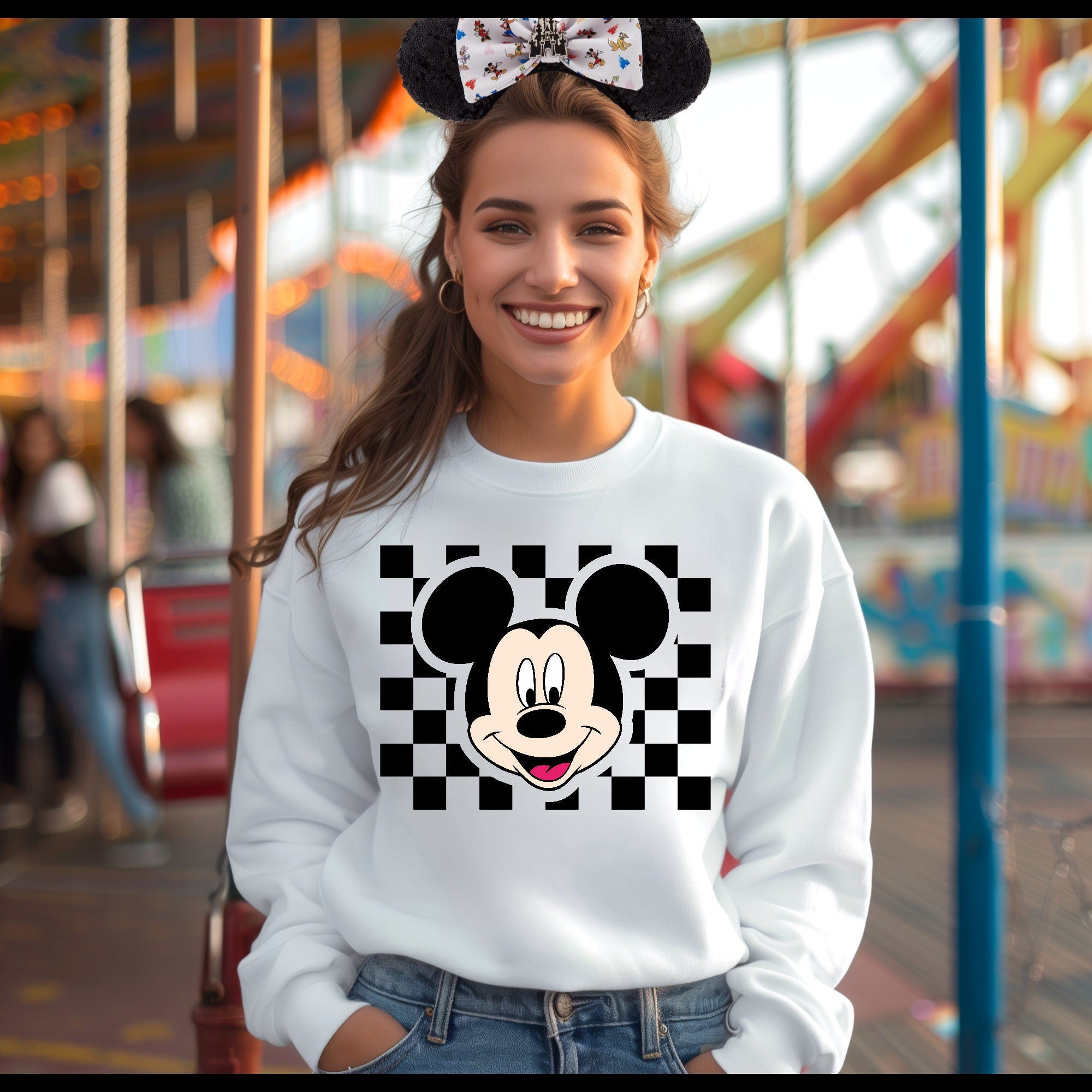 Men's, Women's, Checkered Mouse, Family Vacation, Trip, Vacay Mode, Unisex Fit Heavy Blend™ Crewneck Sweatshirt