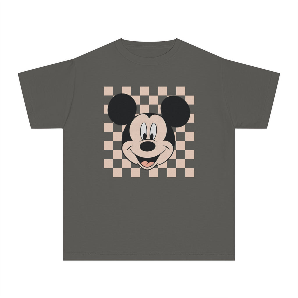 Boys Girls Unisex Vintage Mickey Mouse Checker Trendy Retro Youth Midweight Tee