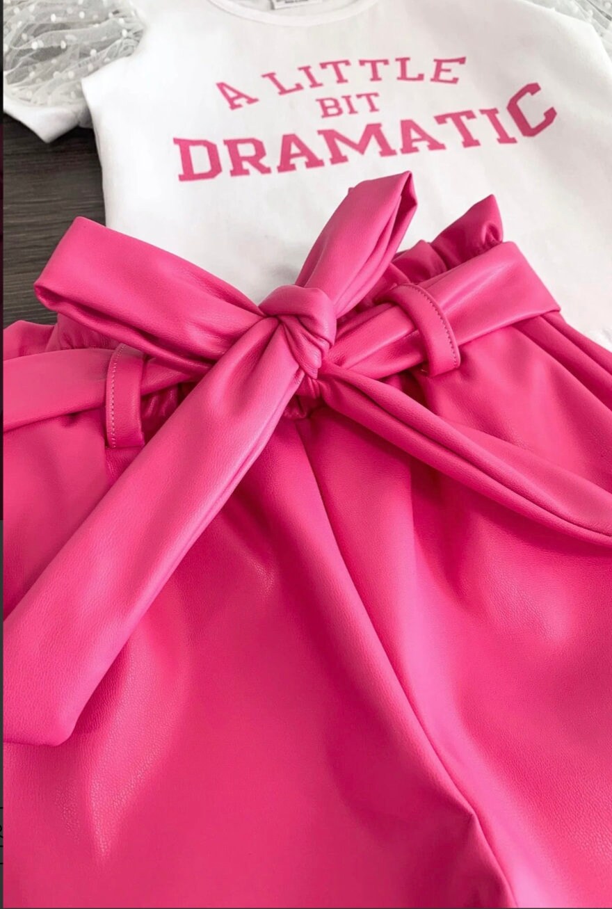 Girls/Toddler/Baby "A Little Bit Dramatic" Pink Pleather Short Set
