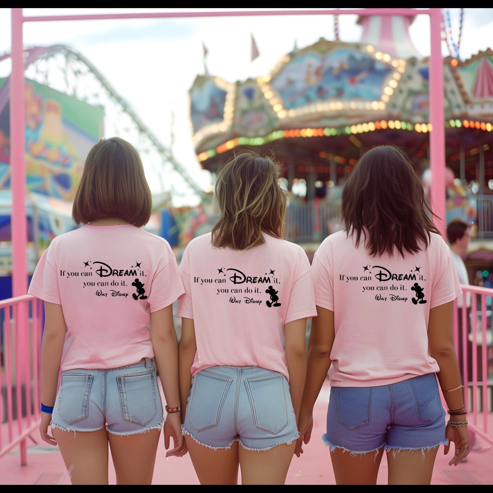 Women's "If You Can Dream It, You Can Do It" Walt Disney On Back, Unisex Fit Jersey Short Sleeve Tee, Mickey Mouse On Front