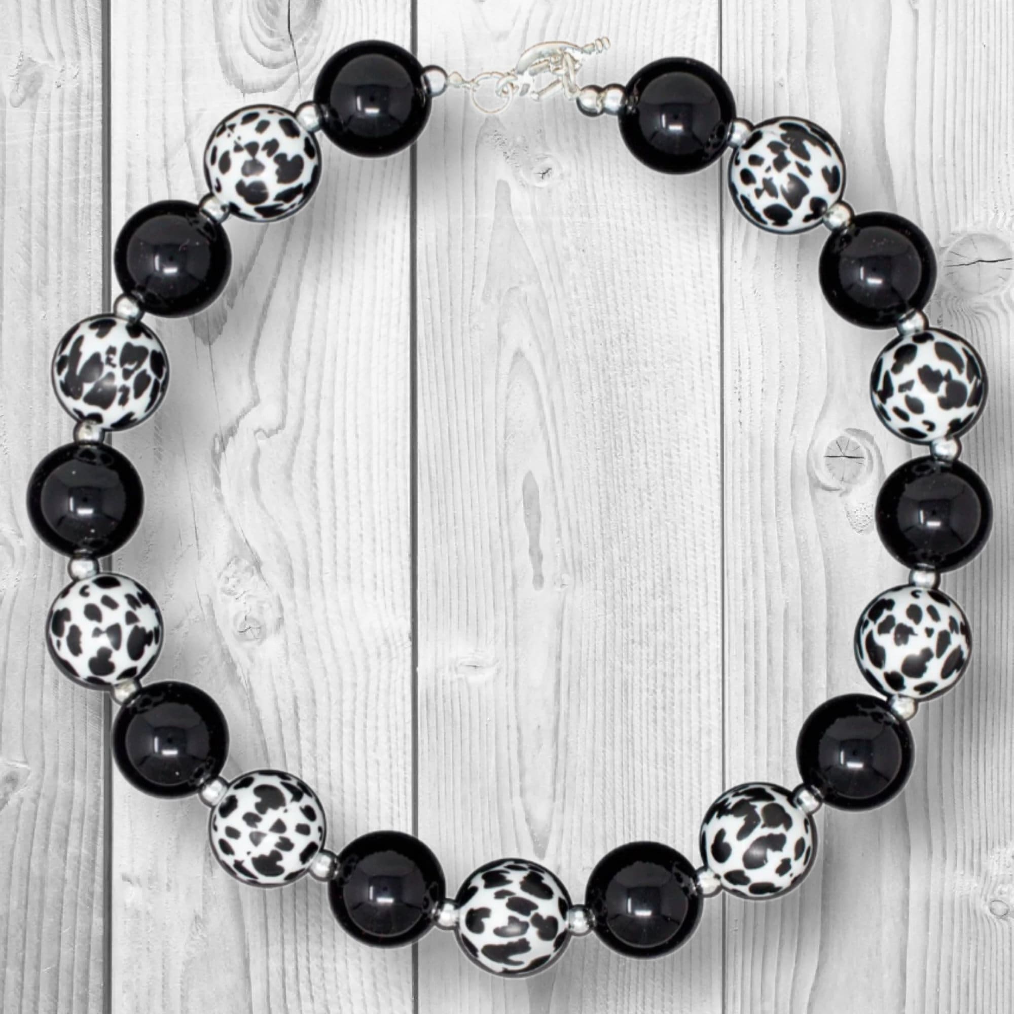 RESTOCKED! Girls Cow/Cheetah Print Black & White Necklace