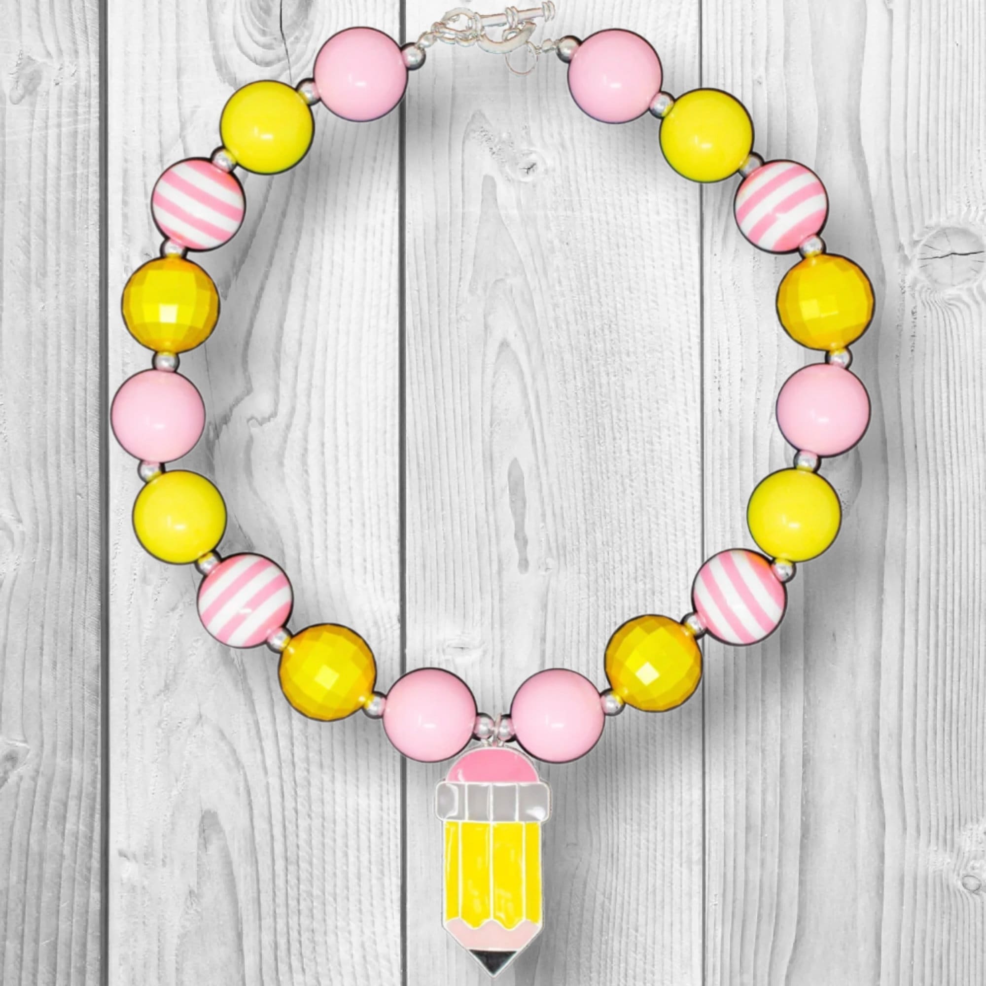 Back to School Pencil Bubblegum Necklace for Girls, First Day of School Gift, Preschool Pre-K Kindergarten Jewelry