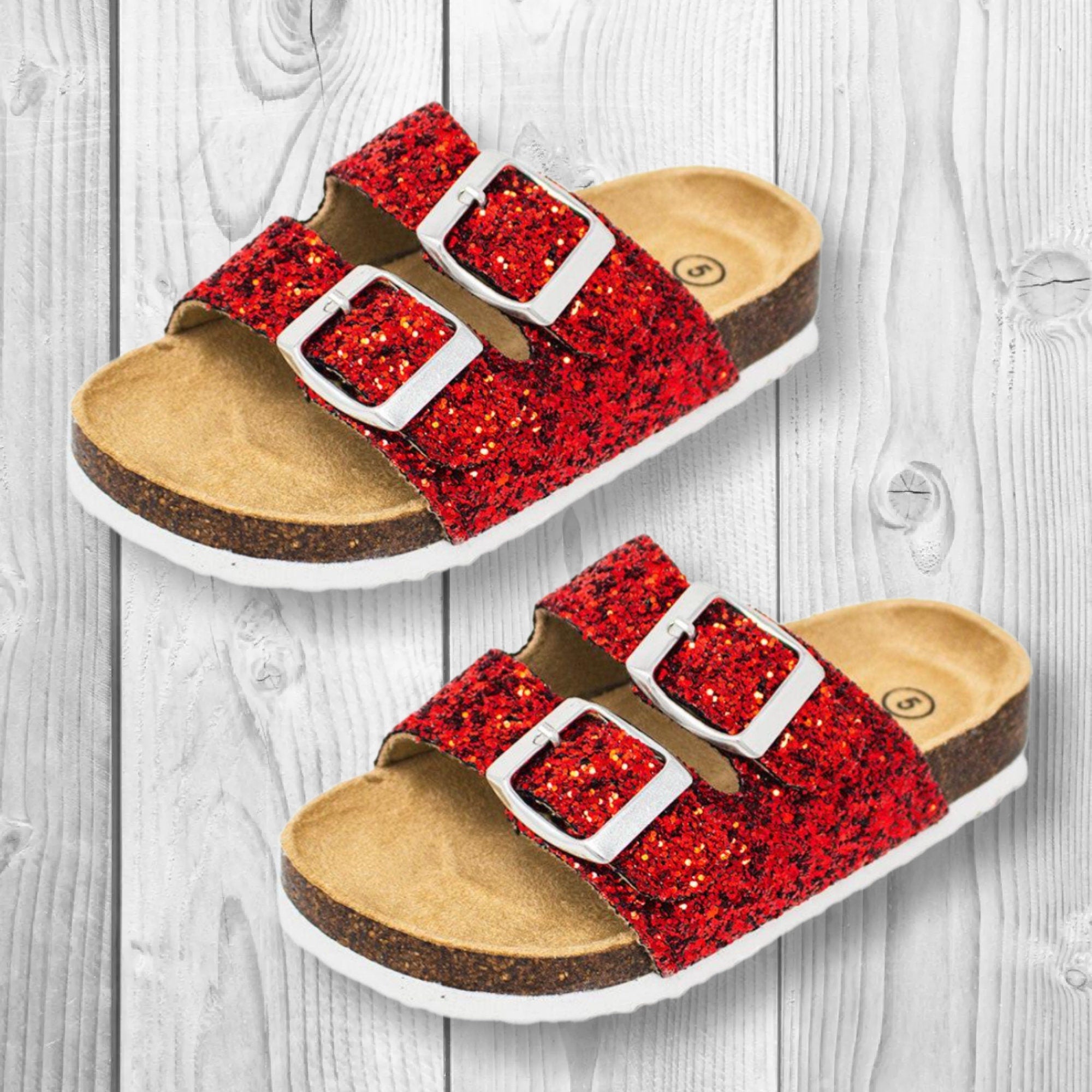 Red Glitter Sandals for Girls And Women– Sparkly Summer Shoes, Toddler, Kids And Women's Sizes