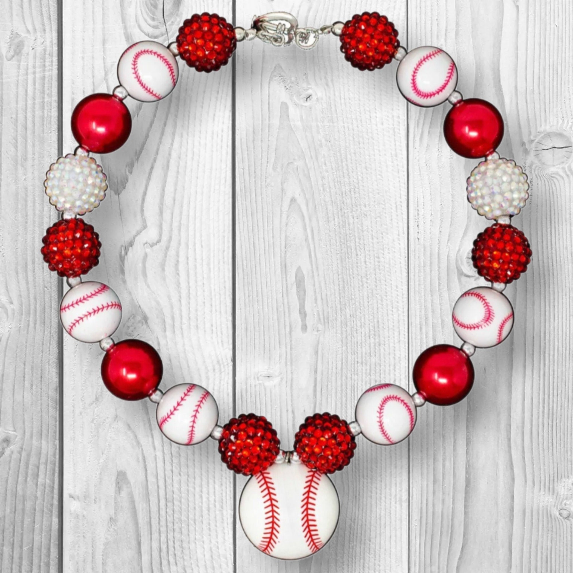 Red & White Baseball Necklace