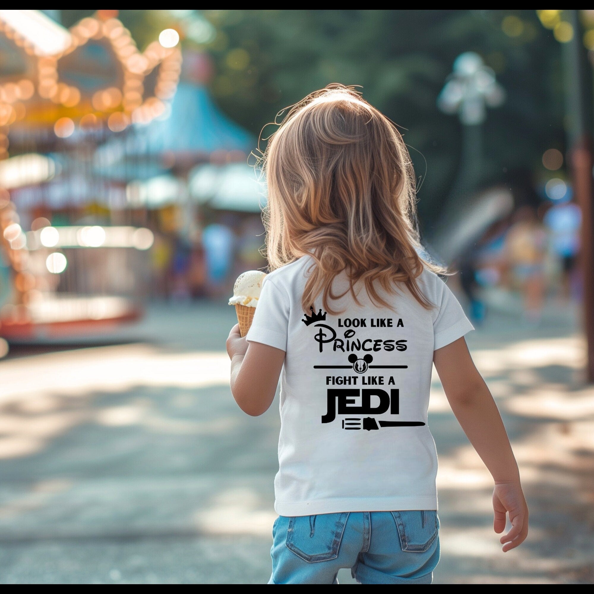 Toddler Girls "Look Like A Princess Fight Like A Jedi" On Back, Crown On Front, Short Sleeve Tee