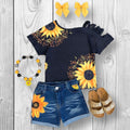 Girls/Toddler/Baby Sunflower Open Shoulder Denim Short Set