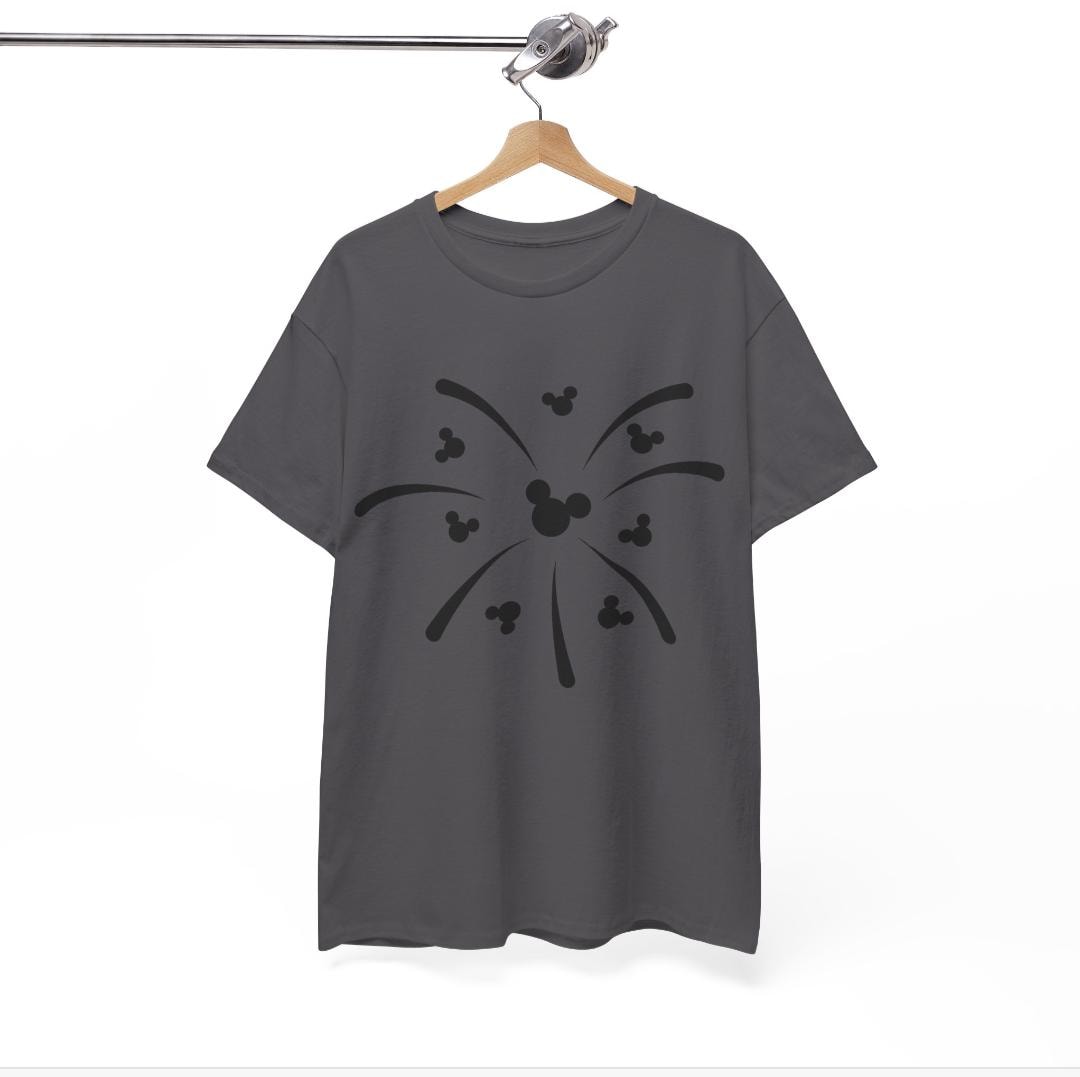 Women's Men's Mickey Mouse Firework Unisex Fit Heavy Cotton Tee In The Color Charcoal Or White