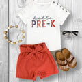 RESTOCKED! Girls/Toddler "Hello Pre-K - 6th Grade" Corduroy Short Set, 2T 3T 4T 5 6 7 8 10 12 14 16 18 Years, Back To School, 1st Day School