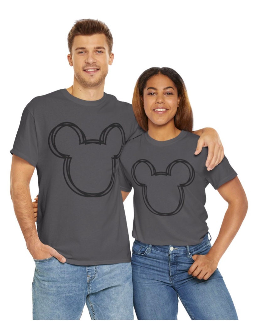 Women's, Men's, Unisex Fit Heavy Cotton Tee In The Color Charcoal, Mickey Mouse Silhouette, Disney Shirt