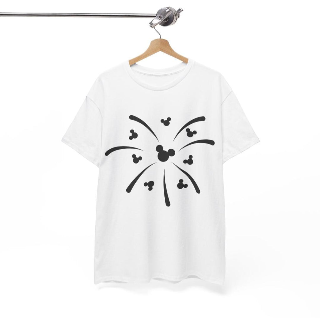 Women's Men's Mickey Mouse Firework Unisex Fit Heavy Cotton Tee In The Color Charcoal Or White