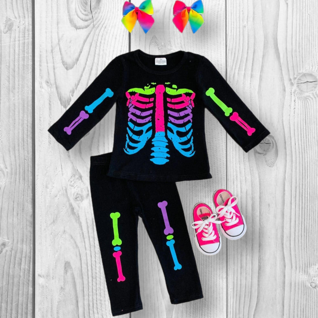 RESTOCKED! Girls/Toddler 3PC Skeleton Tutu Pant Costume Set, Top, Skirt & Leggings Complete Halloween Outfit, Kid, Girls Halloween Costume