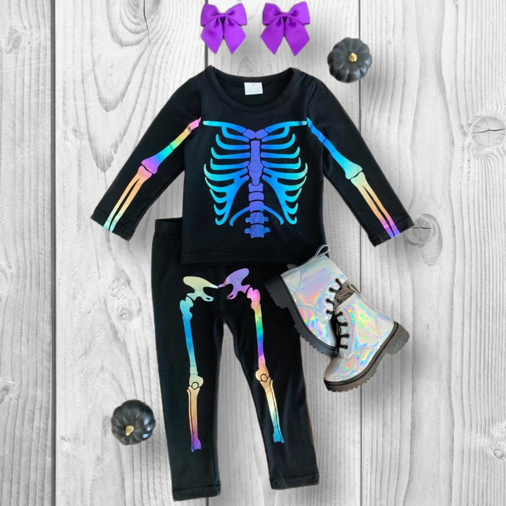 RESTOCKED! Girls/Toddler/Baby/Tween/Teen Holographic Skeleton Costume Set, Mom Sizes Available As Well! Mommy & Mini, Mommy And Me