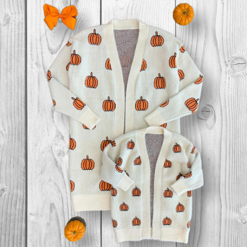 Mommy & Mini, Mom And Me - Cozy Cream Pumpkin Cardigan