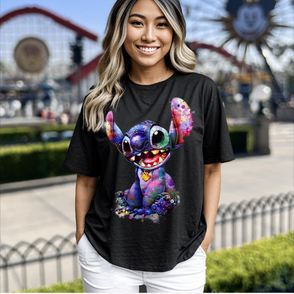 Stitch, Women's, Men's, Unisex Fit Heavy Cotton Tee In The Color Black, FREE EXPRESS SHIPPING!