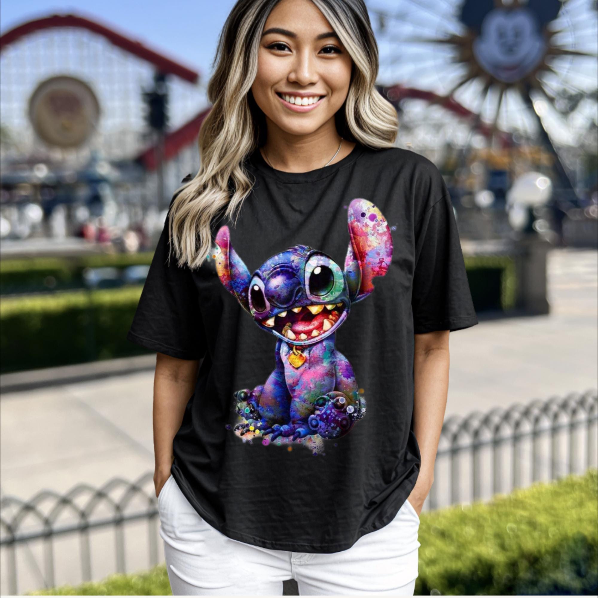 Stitch, Women's, Men's, Unisex Fit Heavy Cotton Tee In The Color Black, FREE EXPRESS SHIPPING!