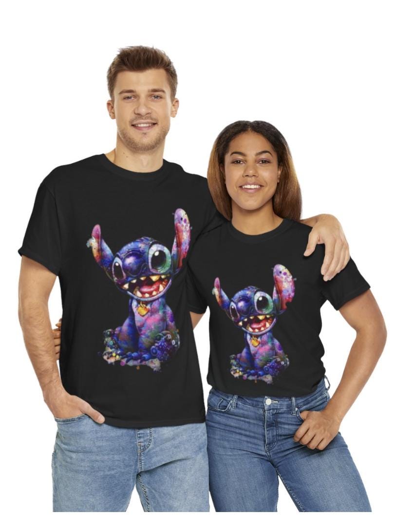 Stitch, Women's, Men's, Unisex Fit Heavy Cotton Tee In The Color Black, FREE EXPRESS SHIPPING!