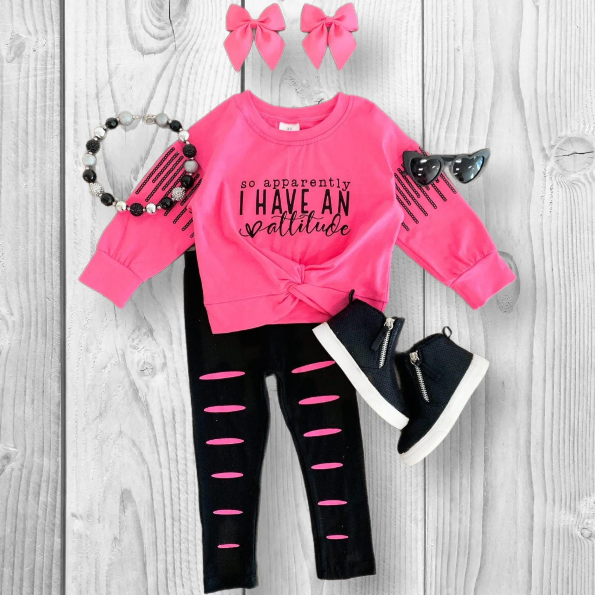 Toddler Girls "So Apparently I Have An Attitude" Pink Legging Set, Funny Kids Outfit, Cute Children's Clothing, Sassy Baby Clothes