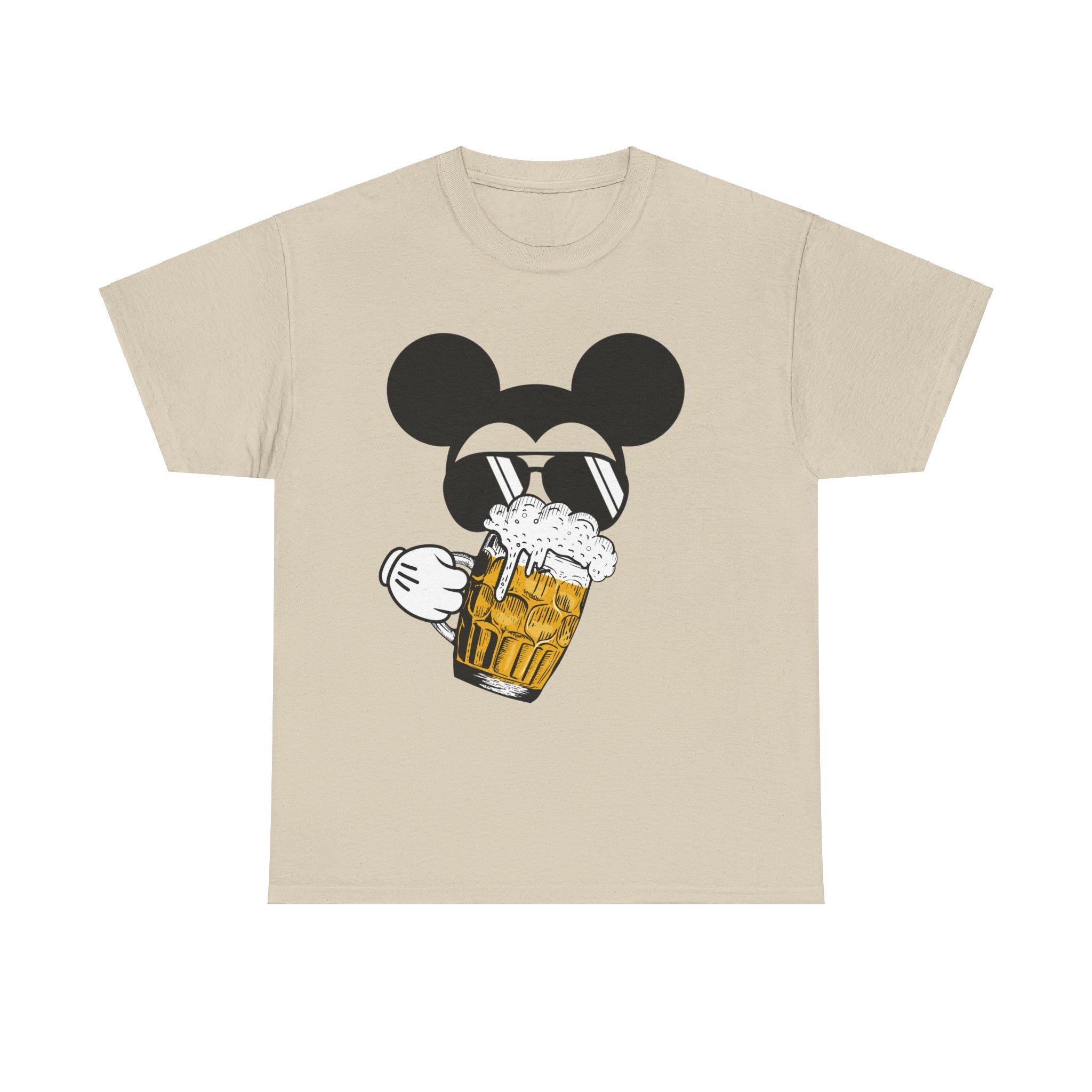 Disneyland Mickey Mouse Drinking Beer Unisex Tee, FREE EXPRESS SHIPPING! Funny Theme Park Shirt, Adult Cotton Tshirt, Novelty Graphic Print