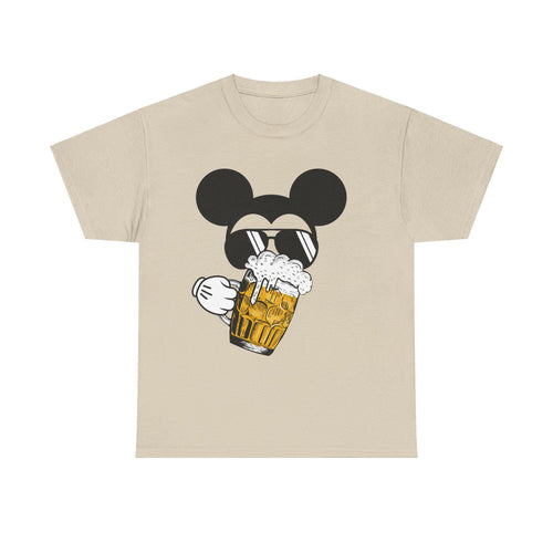 Disneyland Mickey Mouse Drinking Beer Unisex Tee, FREE EXPRESS SHIPPING! Funny Theme Park Shirt, Adult Cotton Tshirt, Novelty Graphic Print