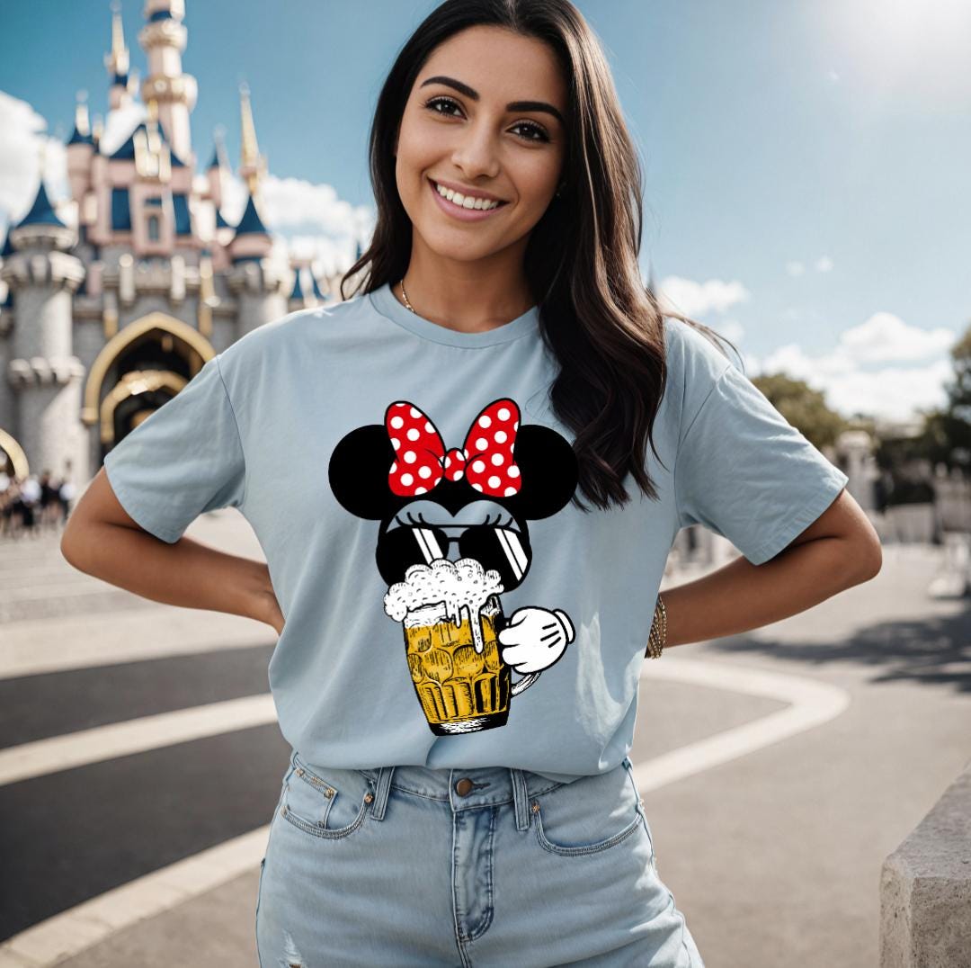 Minnie Mouse Disneyland Beer T-Shirt, Funny Disney World Tee, Light Blue Unisex Cotton Top, Gift for Disney Fans