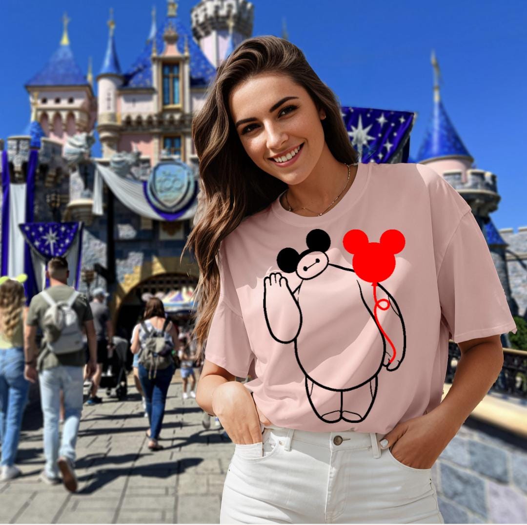 Baymax Disneyland Disney World Pink Unisex Tee, T-Shirt for Adults, Cute Tee Shirt, Theme Park Top, Fun Graphic Shirt
