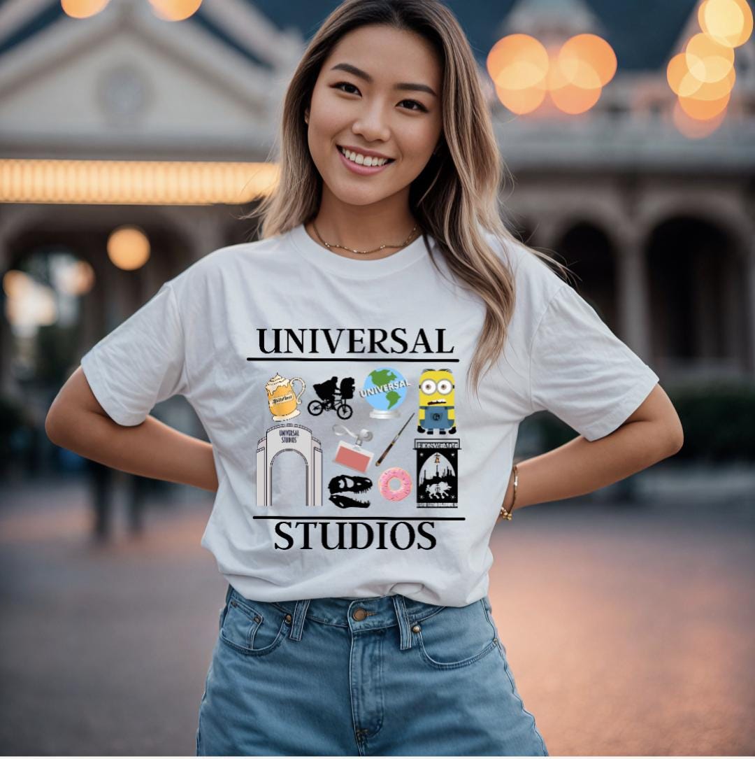 Universal Studios White Unisex Fit Tee, Vacation Shirt, Theme Park Graphic Top,  Travel Tshirt, Movie Fan Gift