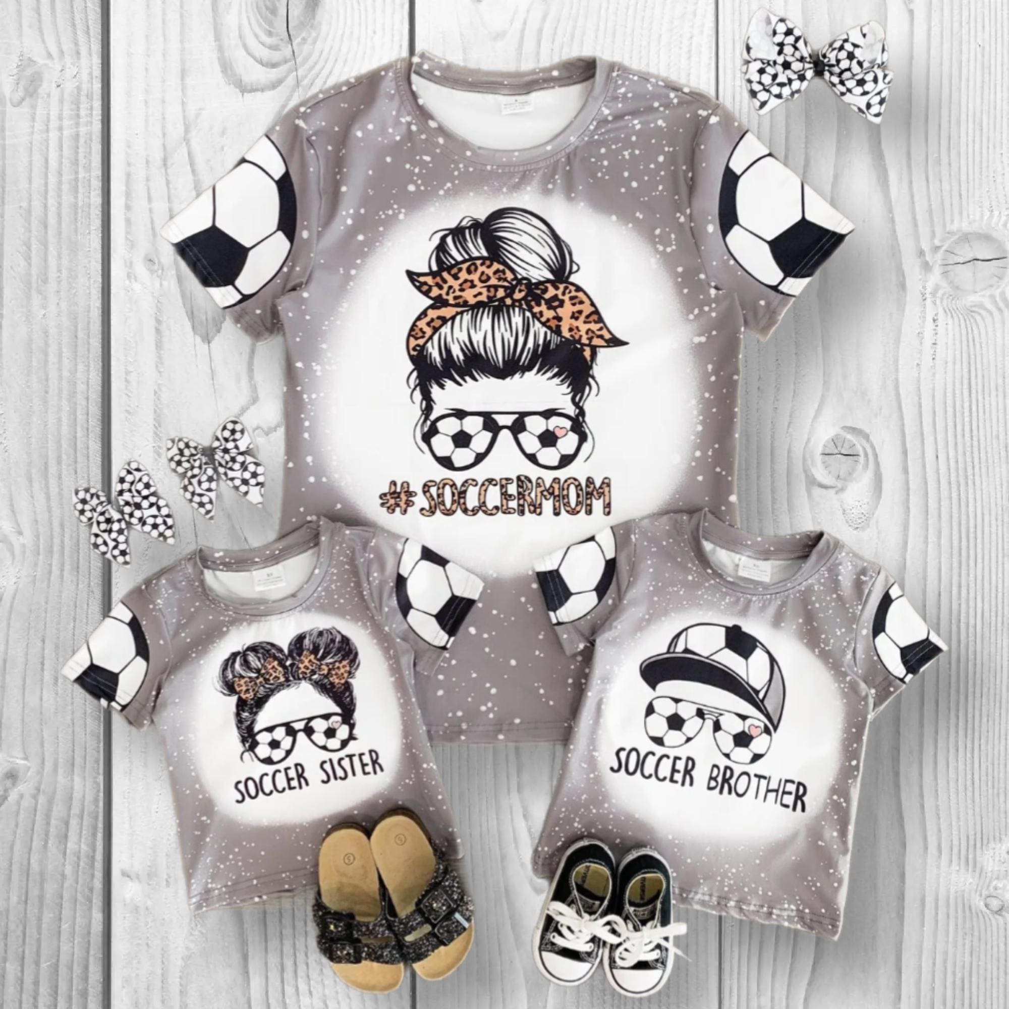Mommy & Mini "Soccer Mom, Brother, Sister" Tops, Mom Me Boutique, Short Sleeve Shirts Coordinating Matching Gray White Cheetah Pink Mama