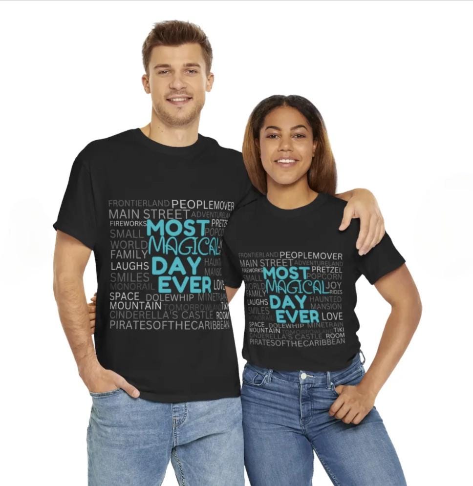 Most Magical Day Ever Disneyland Disney World Unisex Tee, Matching Family Vacation Shirts, Black Light Blue Pink, Matching Disney Shirts,