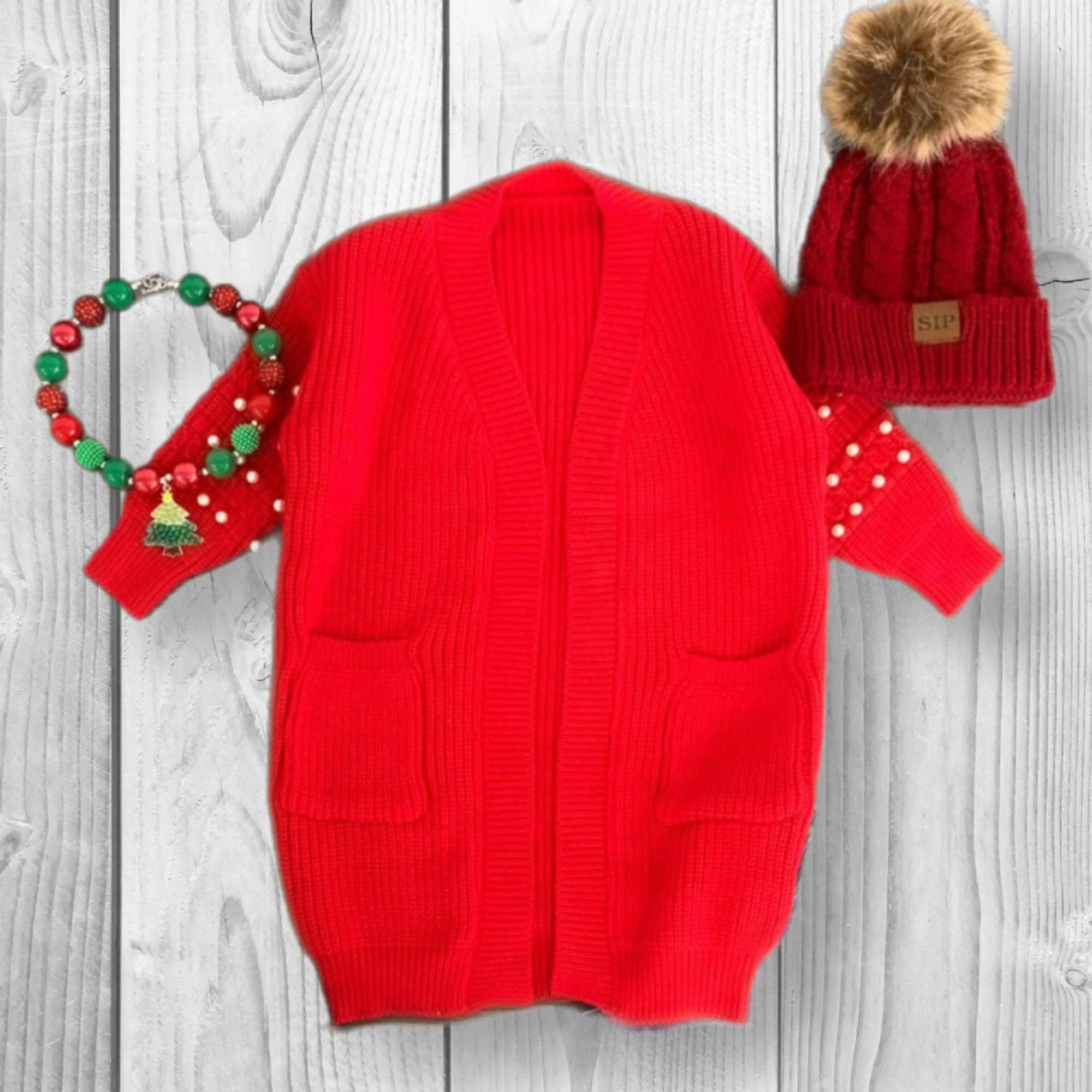 RESTOCKED! Girls/Toddler/Baby Pearl Cardigan Sweater In The Color Red, Lavender, Mint, Green, Black, Pink Or White