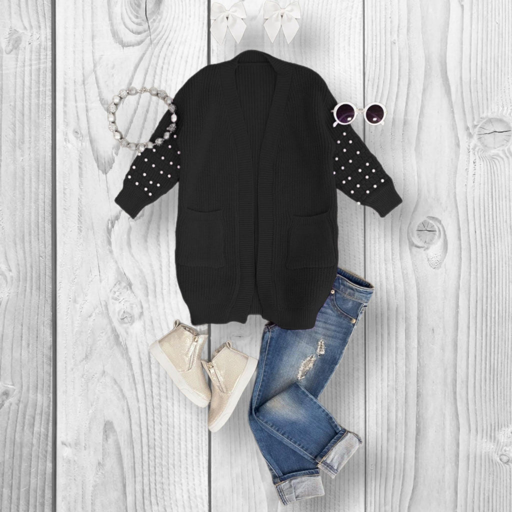 RESTOCKED! Girls/Toddler/Baby Pearl Cardigan Sweater In The Color Red, Lavender, Mint, Green, Black, Pink Or White