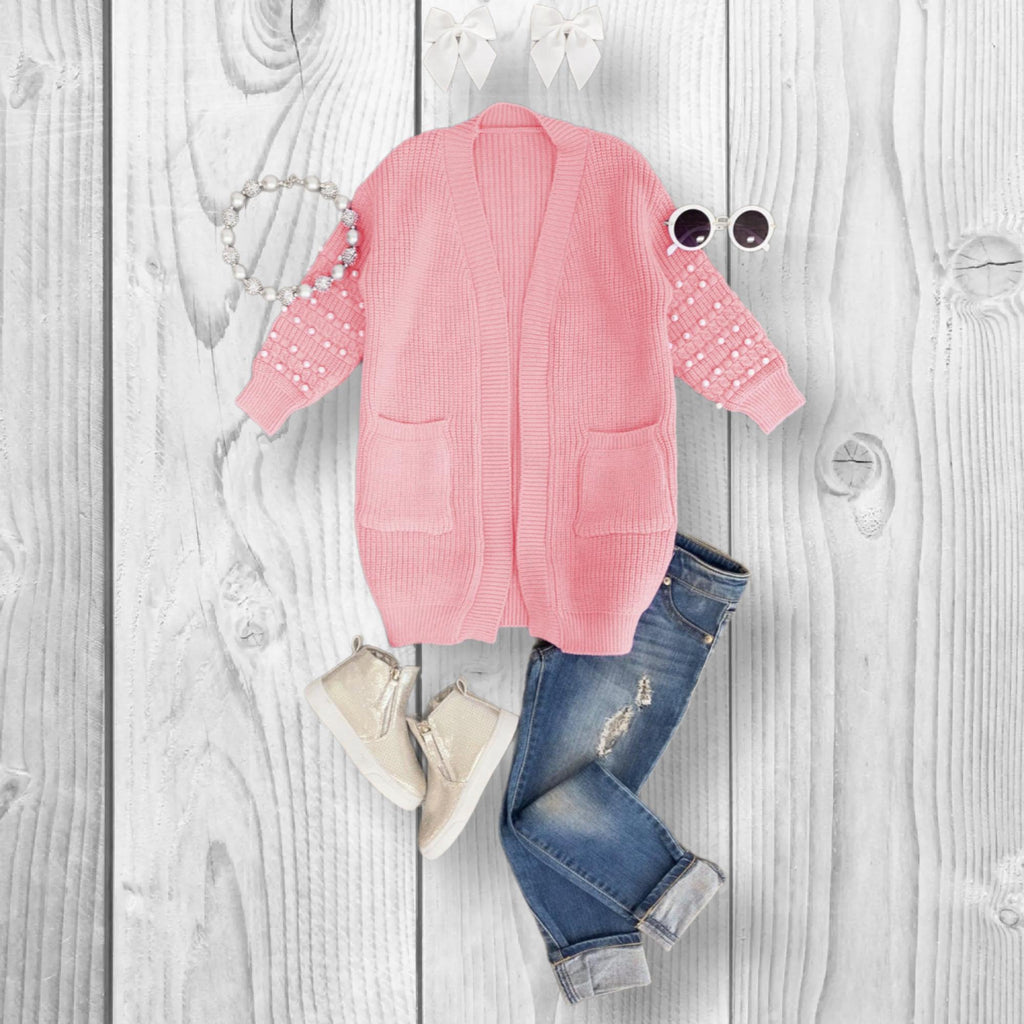 RESTOCKED! Girls/Toddler/Baby Pearl Cardigan Sweater In The Color Red, Lavender, Mint, Green, Black, Pink Or White