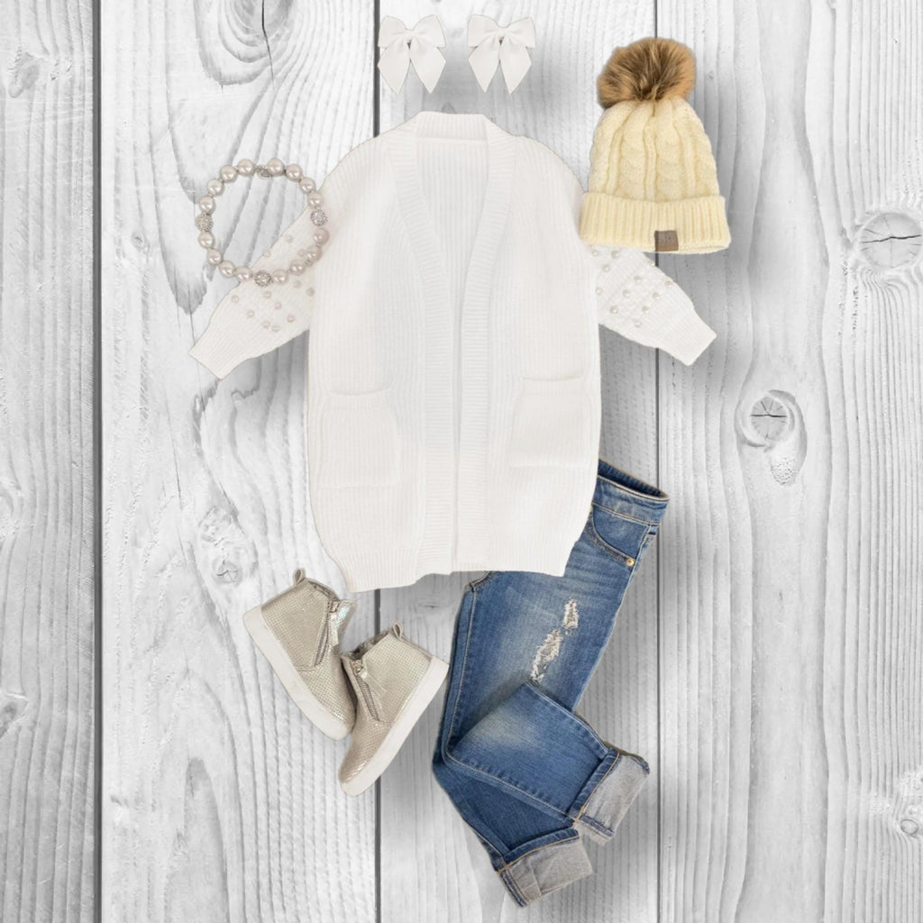 RESTOCKED! Girls/Toddler/Baby Pearl Cardigan Sweater In The Color Red, Lavender, Mint, Green, Black, Pink Or White