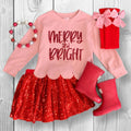RESTOCKED! Christmas Sequin Skirt Set, Girls "Merry And Bright" Tee, Baby Toddler Outfit, Holiday Red Dress, Festive Clothing